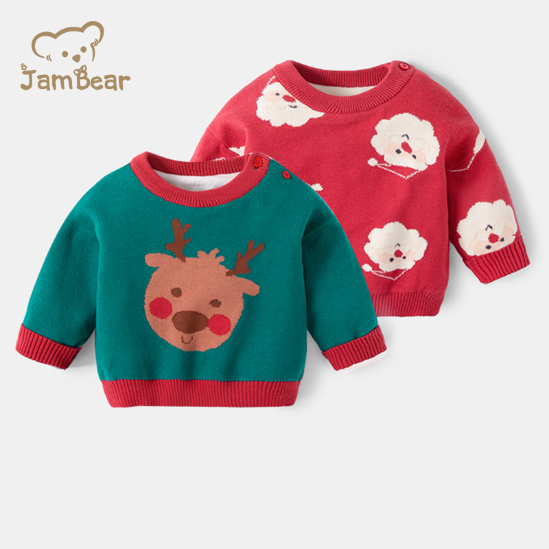 Детский свитер JamBear, бархатная осенне-зимняя Рождественская Одежда для младенцев, Красный Зимний Детский свитер из чистого хлопка