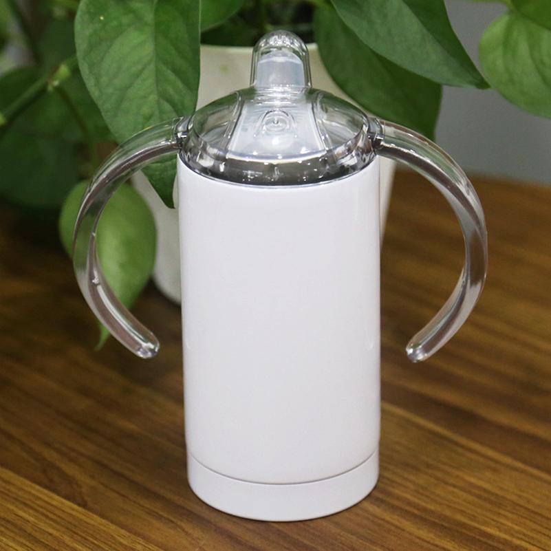 12oz Custom sublimation white straight baby sippy tumblers with handle