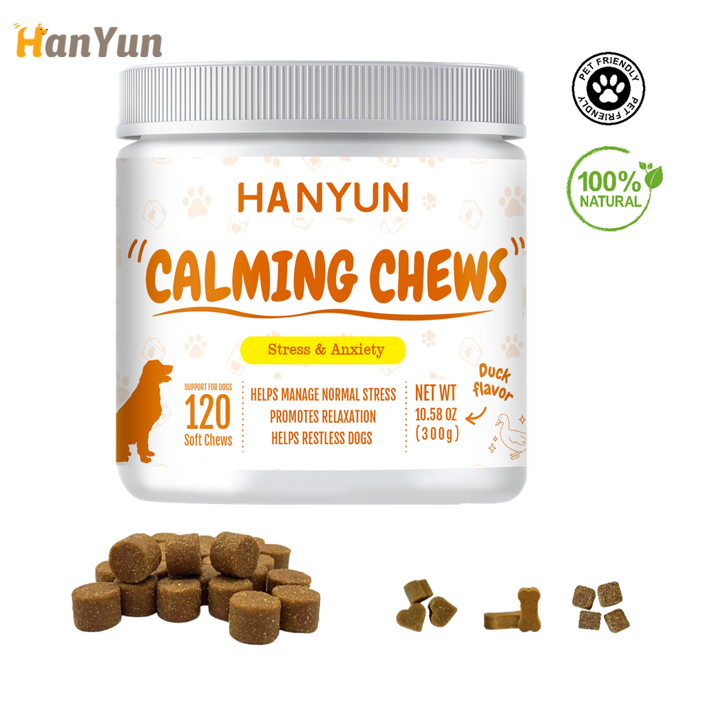 Hanyun Private Label Dog Calming Chews Natural Pet Supplement Calming Treats for Dogs Aid with Separation Barking Stress Relief