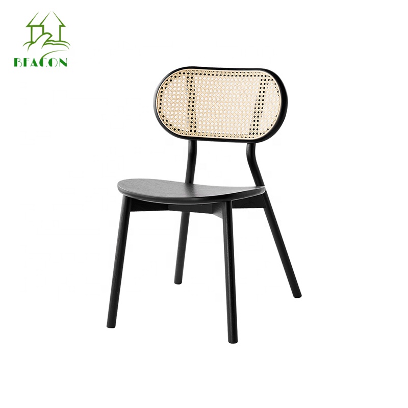 Popular nordic style hot selling solid ash wood armless rattan dining chair