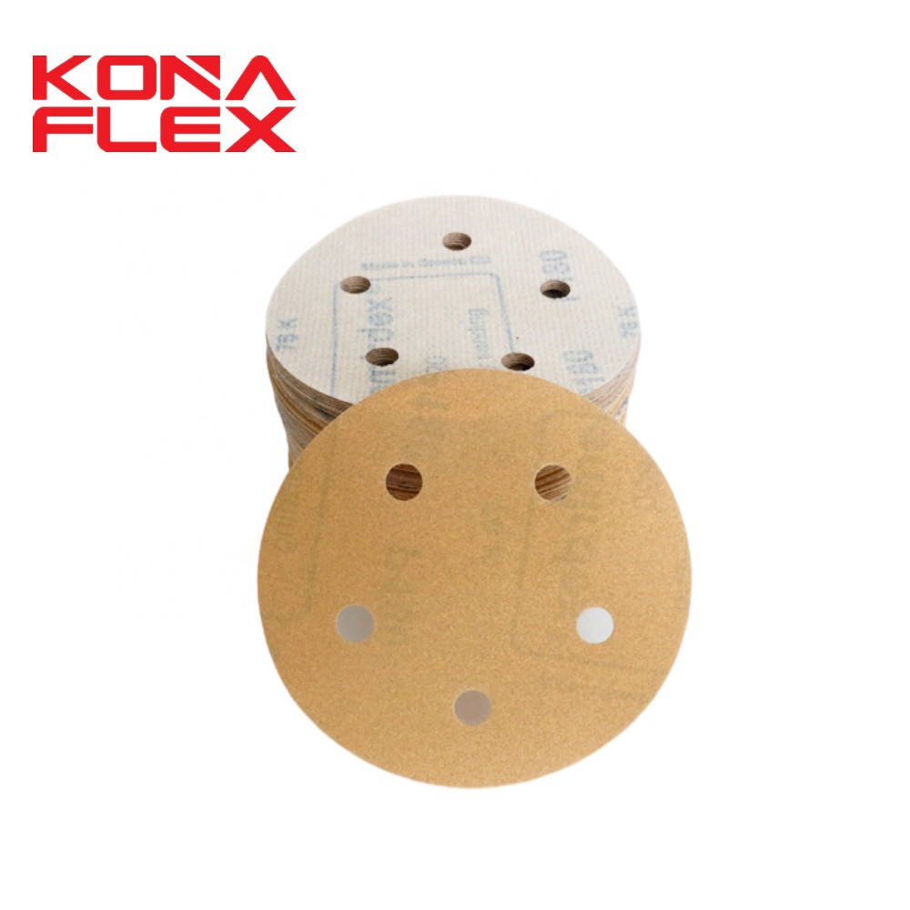 Konaflex-золотисто-желтый 5-дюймовый (125 мм) с 5 отверстиями для пыли и петлей шлифовального диска