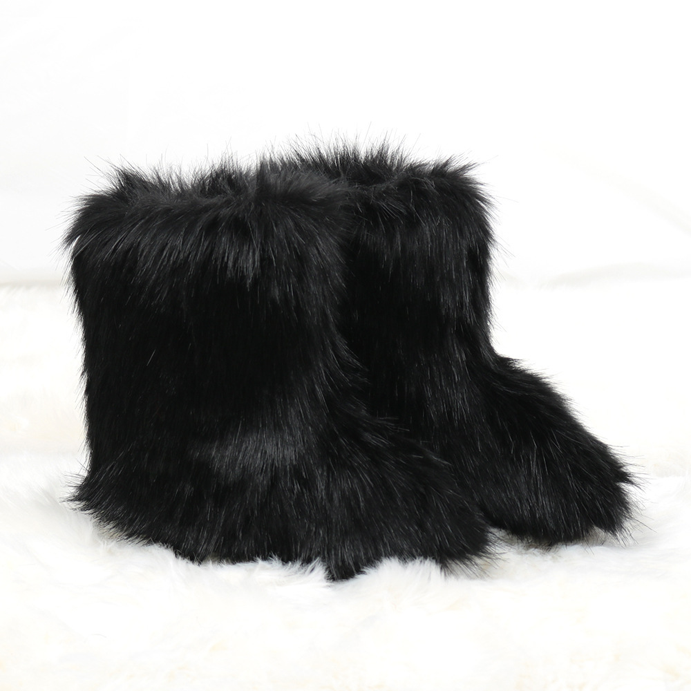 China Hot Sale Faux Fur Fabric Warm Indoor Snow Boots for Women Faux Fur Thick Sole Outdoor Soft Ankle Snow Boots
