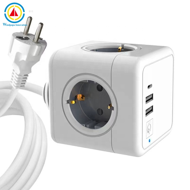 OEM стандарт ЕС кубический удлинитель с USB портами Тип C CE Выходные розетки с удлинителем 1,5 м электрический выключатель шарик питания
