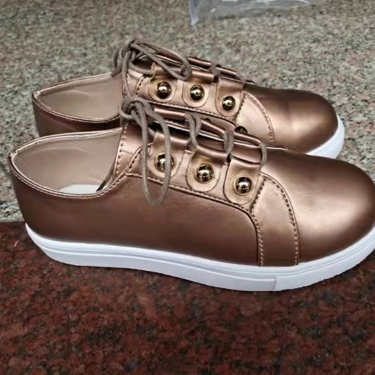 J&H fashion big sizes zapatillas de mujer platform shoes metallic color shoelace tie comfy foot bed ladies footwear casual