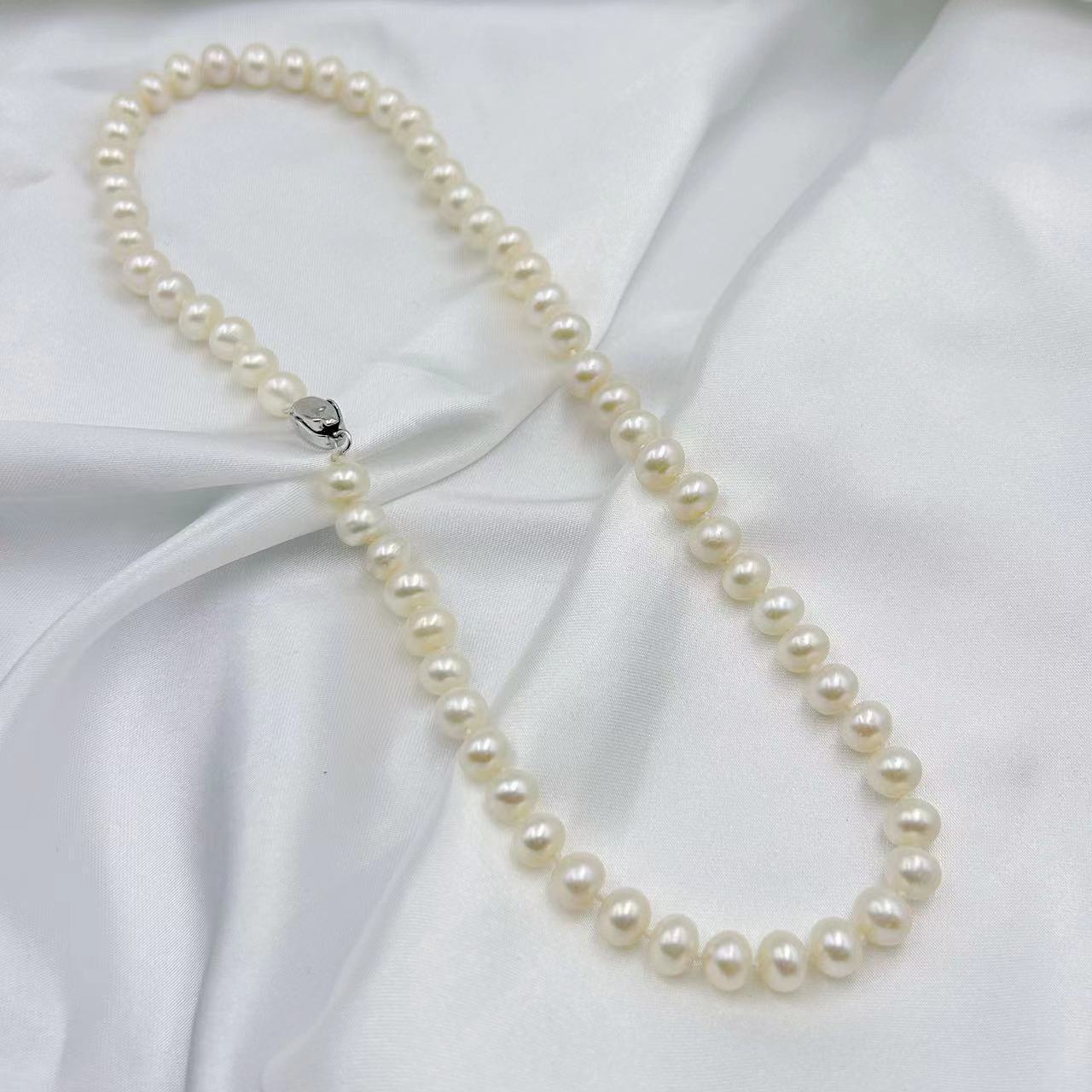 7-8mm Potato Shape Freshwater Pearl Necklace Cultured Pearl Choker Gift