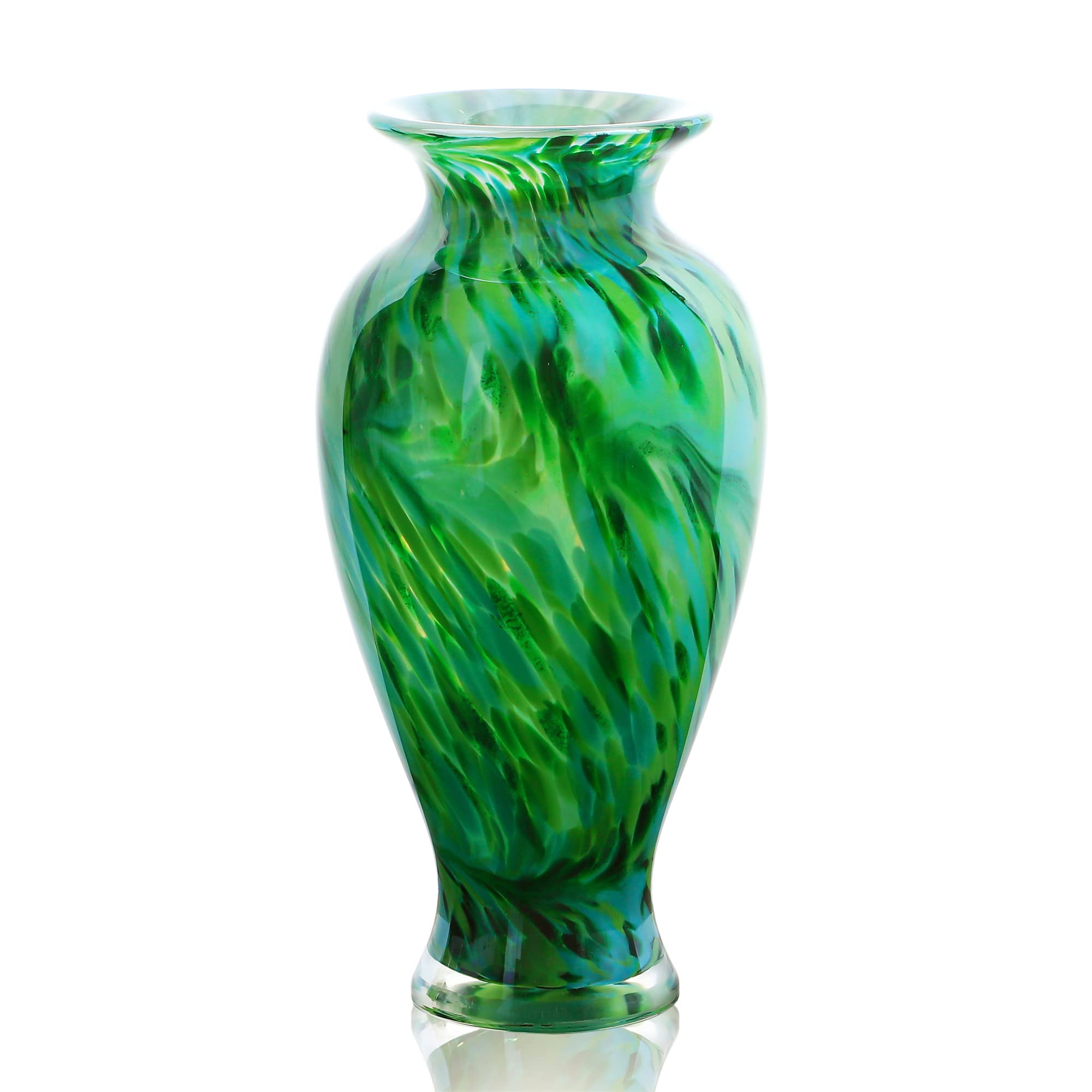 11.5Inch Hand Blown Green Classic Vase for Home Decor