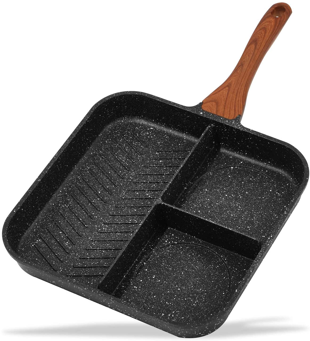 2021 Hot Selling Divided Frying Grill Pan Nonstick All In One Breakfast Pan 3 Section Meal Skillet Omelette Pan