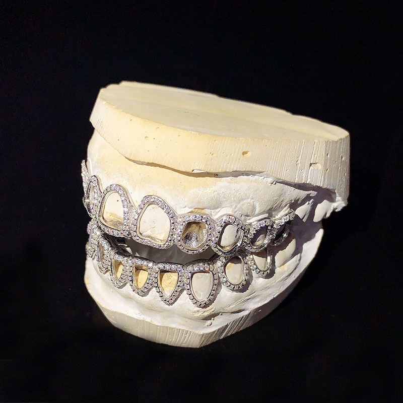 sterling silver 925 custom top 10 bottom 10 fully iced out moissanite diamond grillz teeth