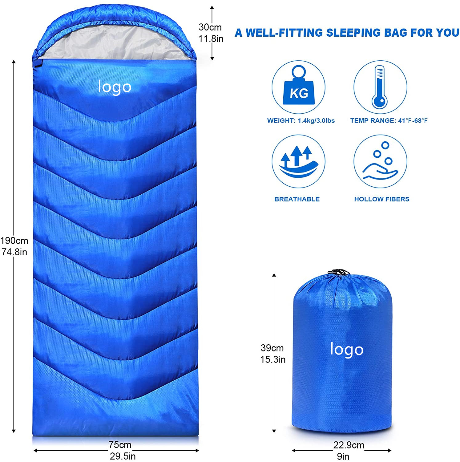 Woqi High Quality Amazon Polyester Taffeta Envelope Waterproof Sleeping Bag for Camping