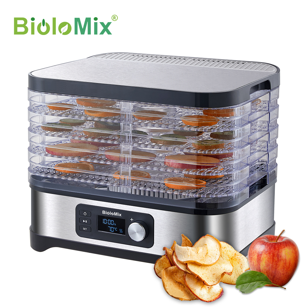 BioloMix BPA FREE 5 Trays Fruit Dryer Food Dehydrator with Digital Timer and Temperature Control for Vegetable Meat Beef Jerky