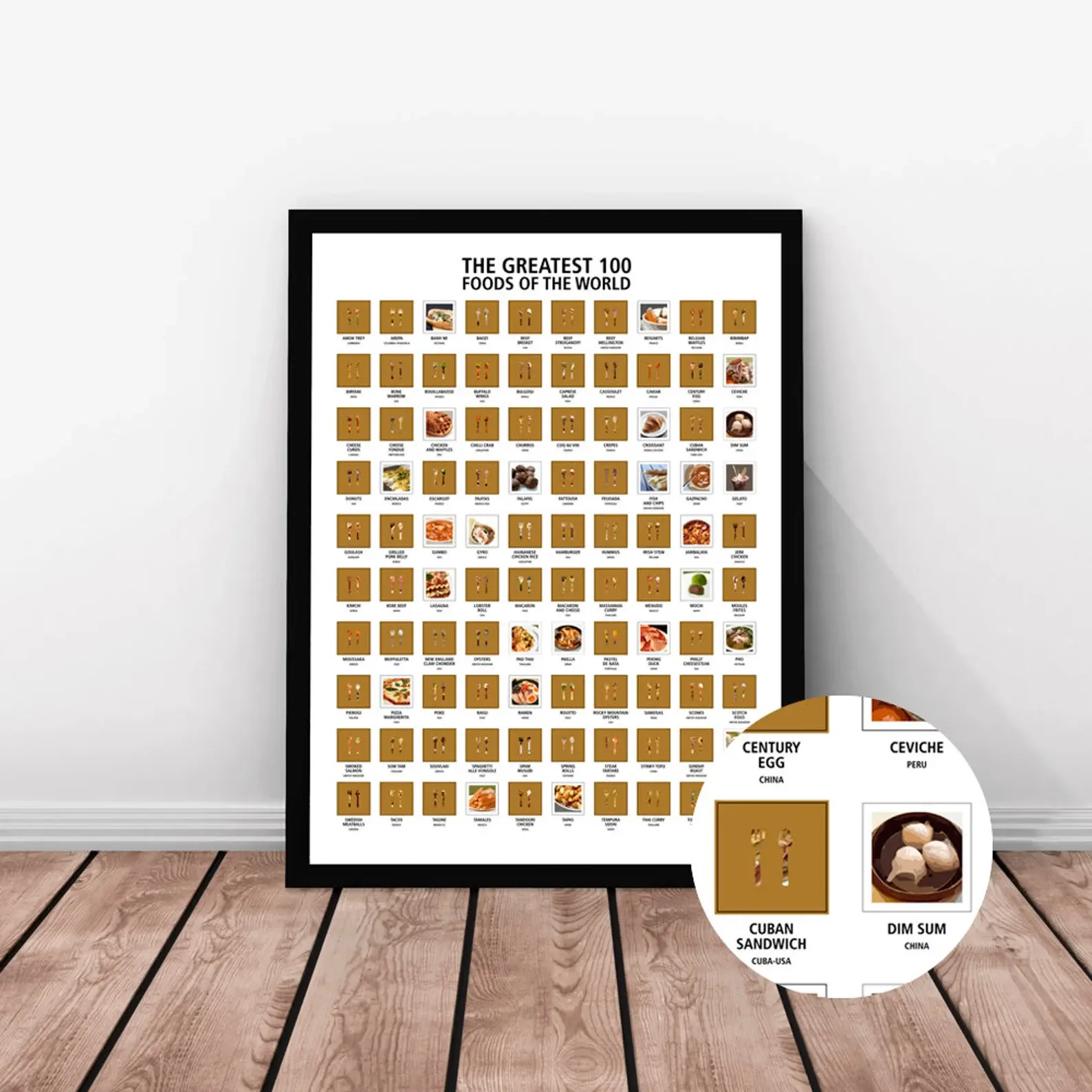 Customized size&Design The Greatest 100 Foods of The World Scratch Off Travel poster travel gift