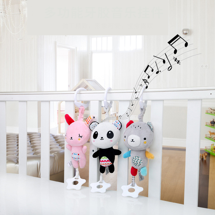 2021 Hot Baby Soft Hanging Rattle Musical Toy Car Seat Stroller Plush Animal Toys With Teethers Traqueteo Bebe
