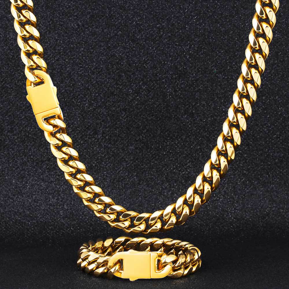 Wholesale Joyeria Acero Inoxidable Gold Plated Jewelry Figaro Chain Miami Curb Cuban Link Necklace Bracelet Men's Jewelry Set