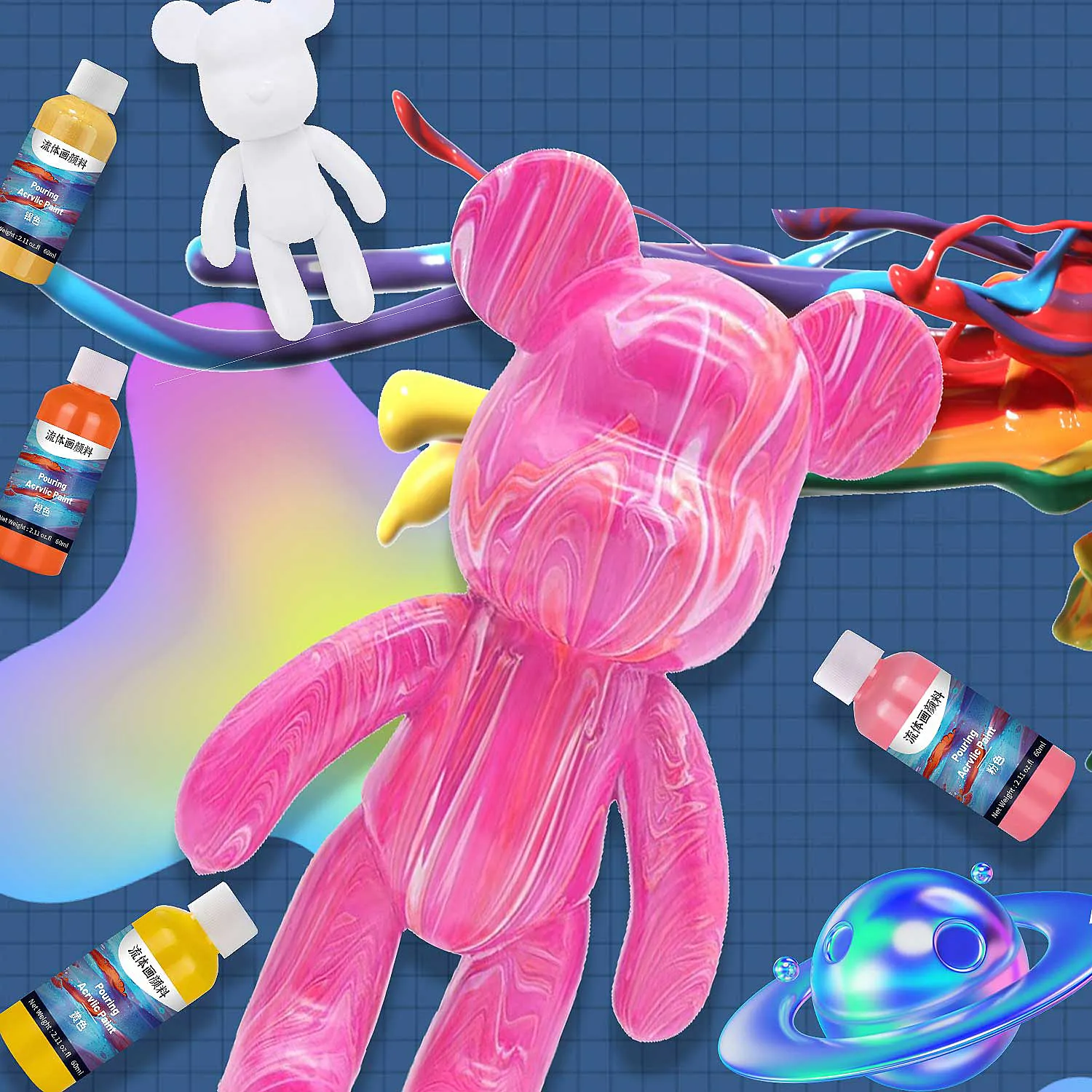 Акриловая краска для заливки DIY Violent Bear Набор с заливкой акриловой краской жидкие художественные аксессуары товары для рукоделия, акриловая краска с высоким потоком