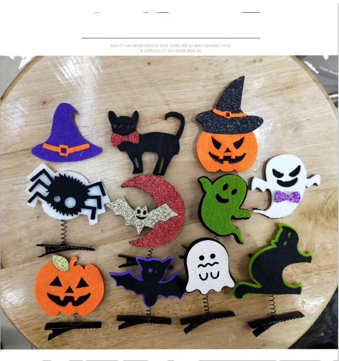 RTSWY-054 New Halloween Girl Hair Clips Ghost/Witch Hat/Pumpkin/Cat Baby Hairpin Hair Accessories Halloween Dress