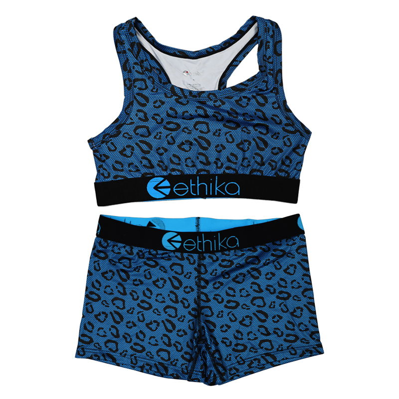 Women Ethika quick dry printed 2 piece sets elastic crop top sexy biker shorts