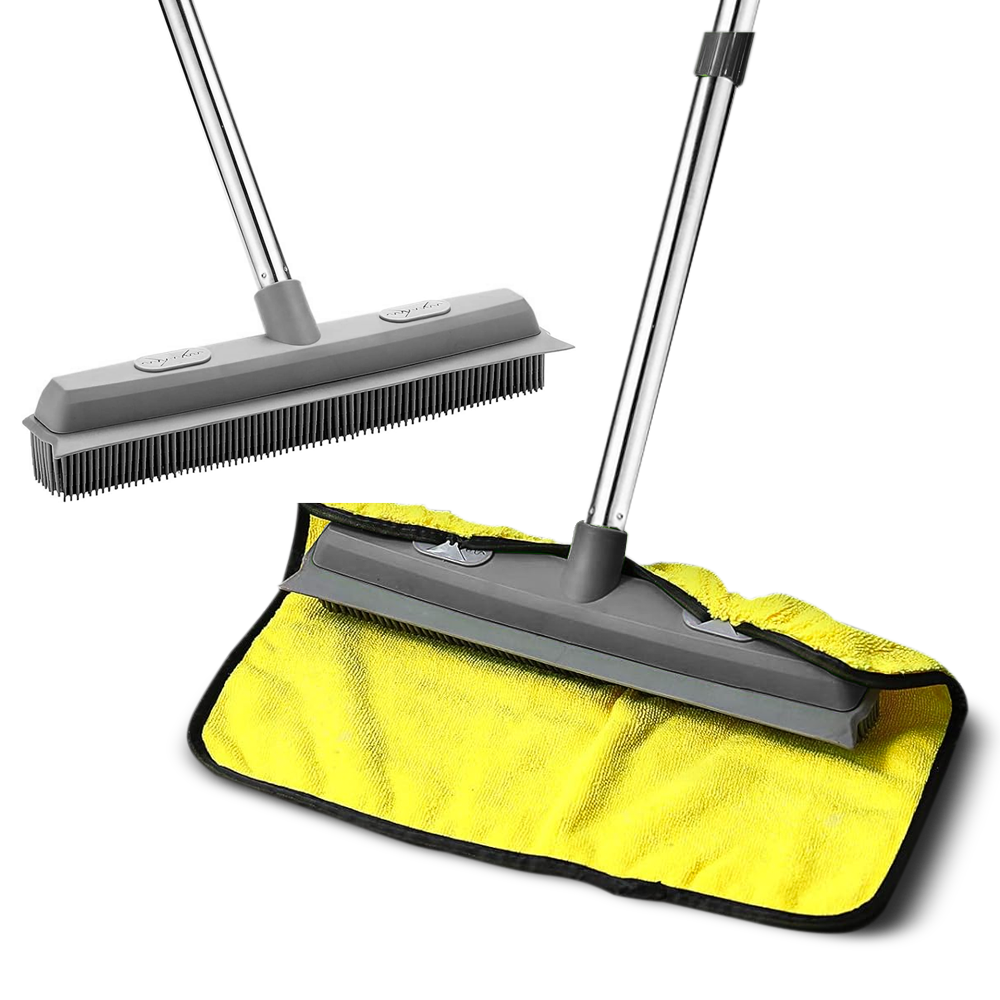 Long Handled Rubber Broom with Squeegee For Pet Hair Removal Home Cleaning Supplies