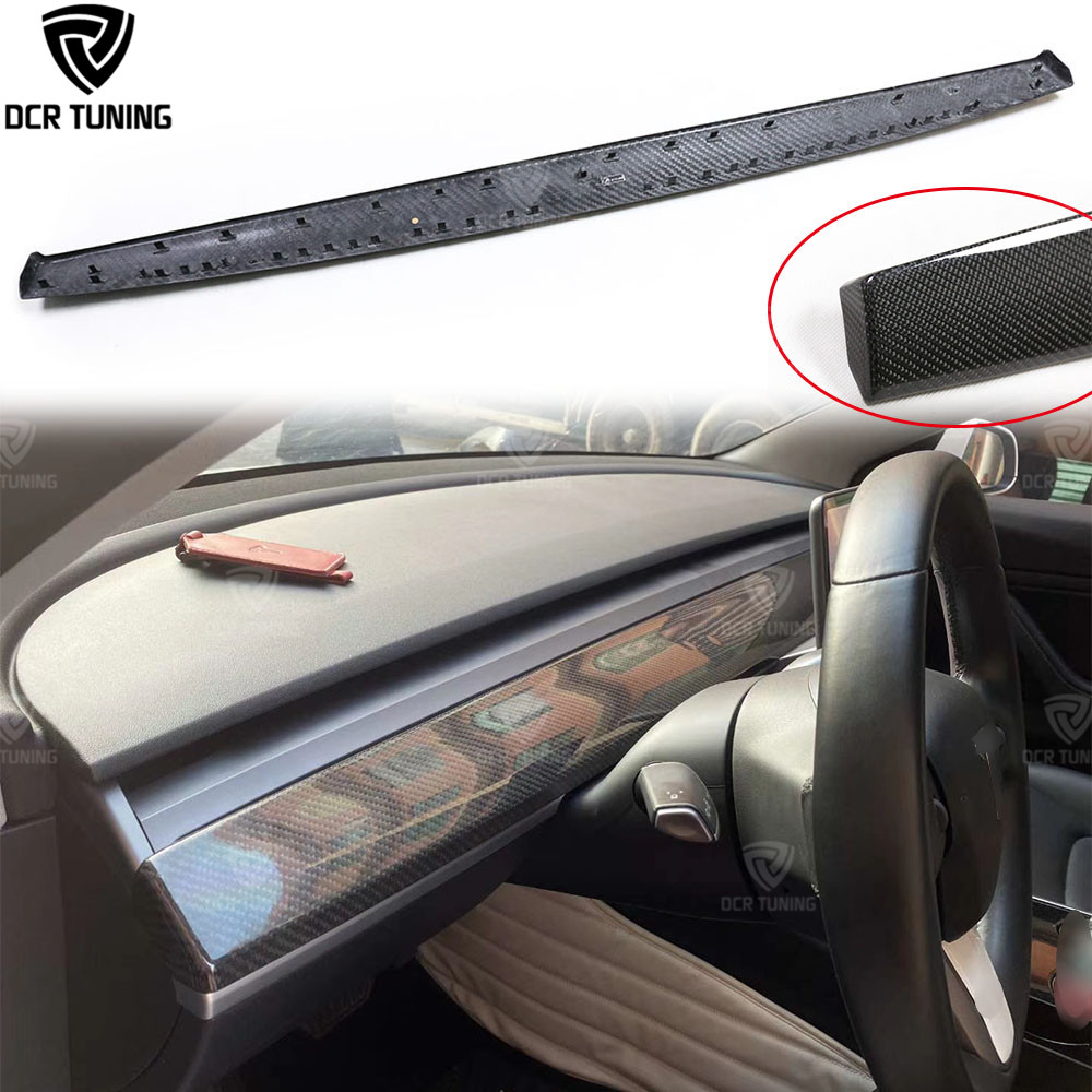 Replacement Dry Carbon Fiber Interior Trims for Tesla Model 3 Model Y Dashboard Panel Cover Clip-on 1 piece