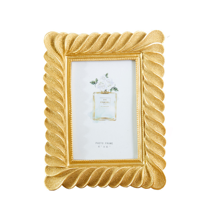Retro Resin Gold Stripe Photo Frame House and Office Decoration Golden Resin Photo Frame
