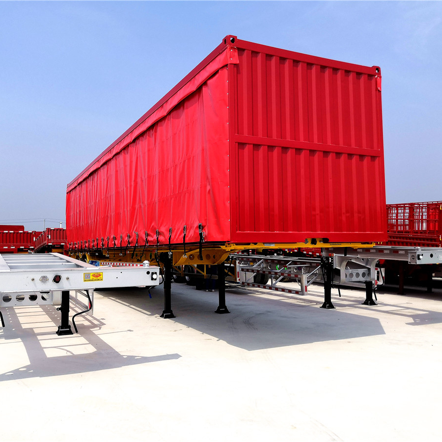 2020 hot sale 3 FUWA axles waterproof curtain cargo box container 4 couples doors skeleton Chassis semitrailer