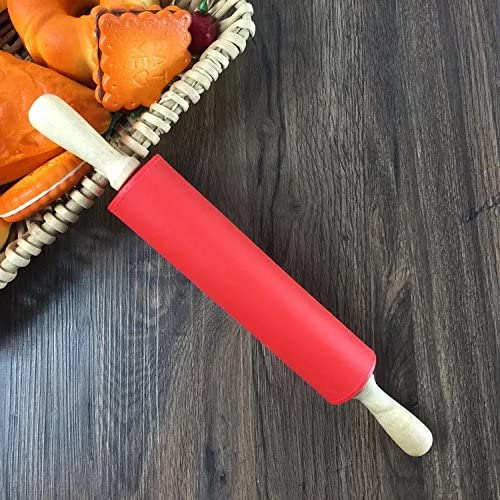 Hot Selling Product Blue and Red Silicone Non Stick Surface Wooden Handle Rolling Pin