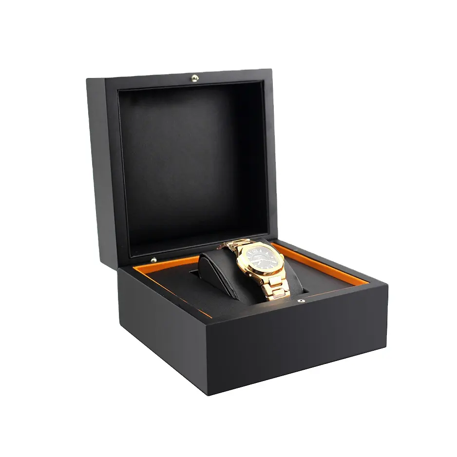 В наличии роскошный Пользовательский логотип черная упаковка деревянная коробка для часов для подарка