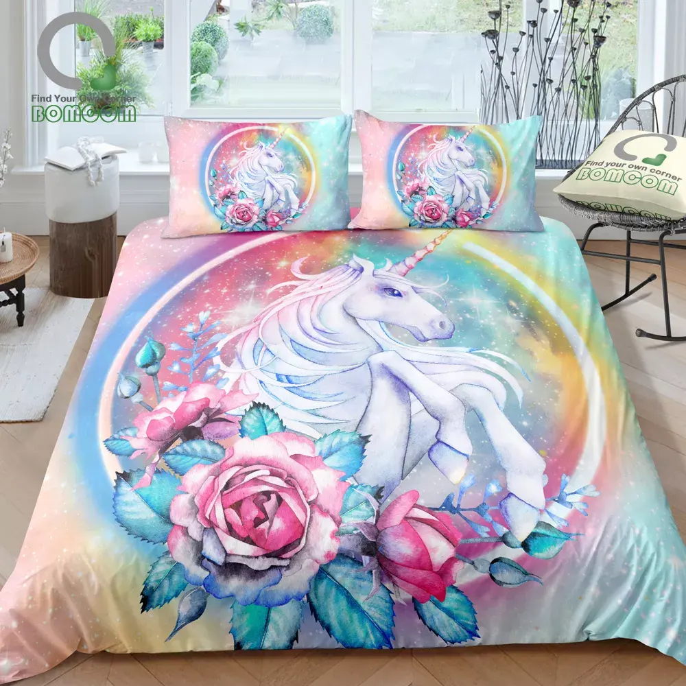Wholesale Luxury 3d Unicorn Cartoon Printing Bed Sheet For Girls Kids Bedding Set