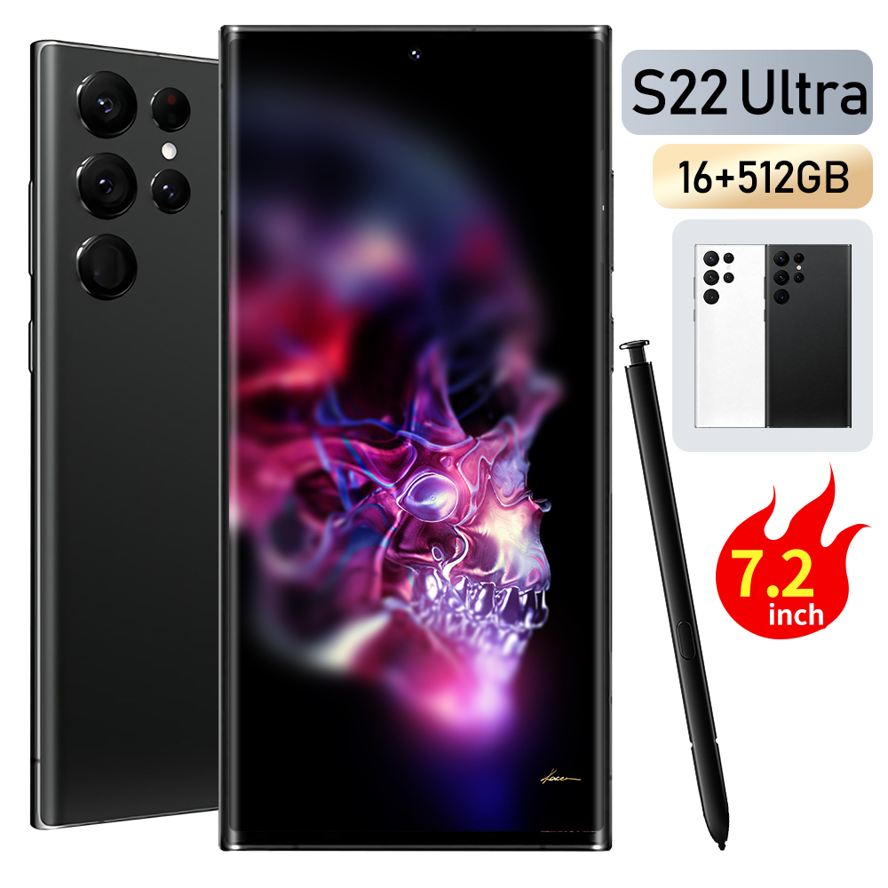 Глобальная версия S22 Ultra 16GB + 512 ГБ полный экран мобильного телефона 7,2 дюймов HD мобильных телефонов 24 + 48 Мп 5600 мА/ч, 5 г игровая смартфонов