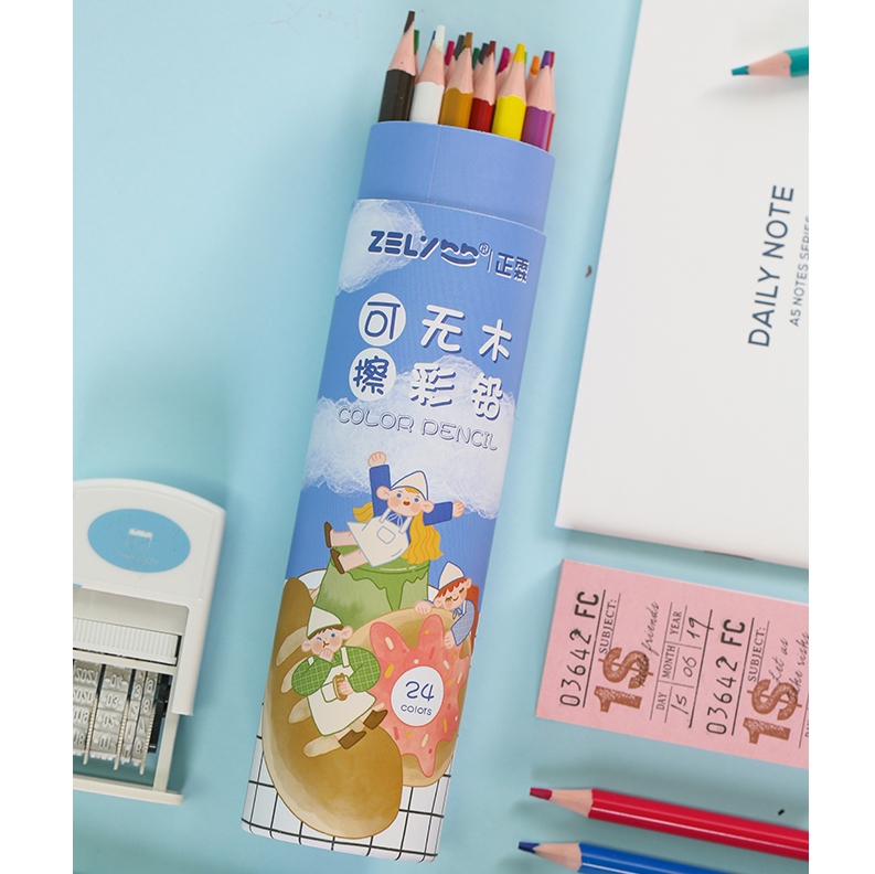 wood free 24pcs paper barrel Pack High Quality Color Pencil for school promotion