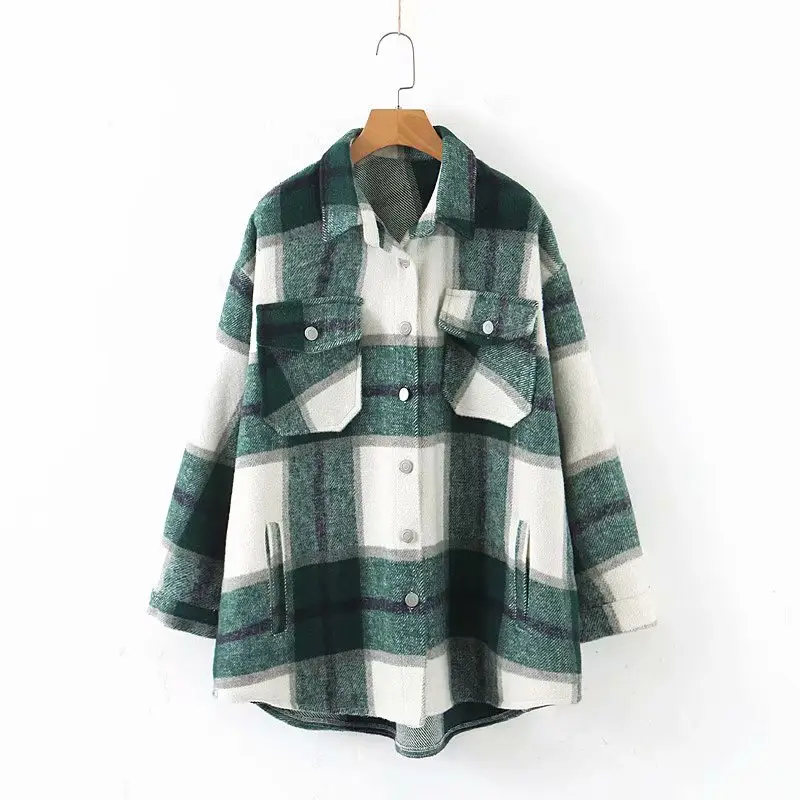 2021New Style oversized design plaid color shirt coat casual women's jackets with pocket