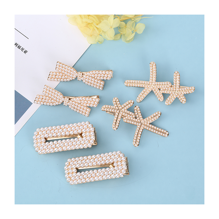 Various shapes hair accessories gypsophila branch clip bow inlaid pearl hairpin rhinestone Imitation Pearl Hair Clips