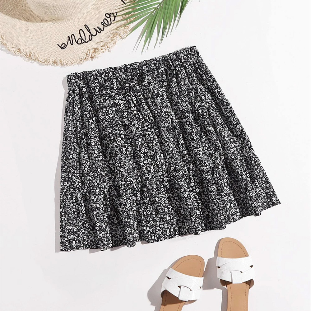 2021 Summer Plus Ditsy Floral Knot Skirt Plus Size Womens Skirts