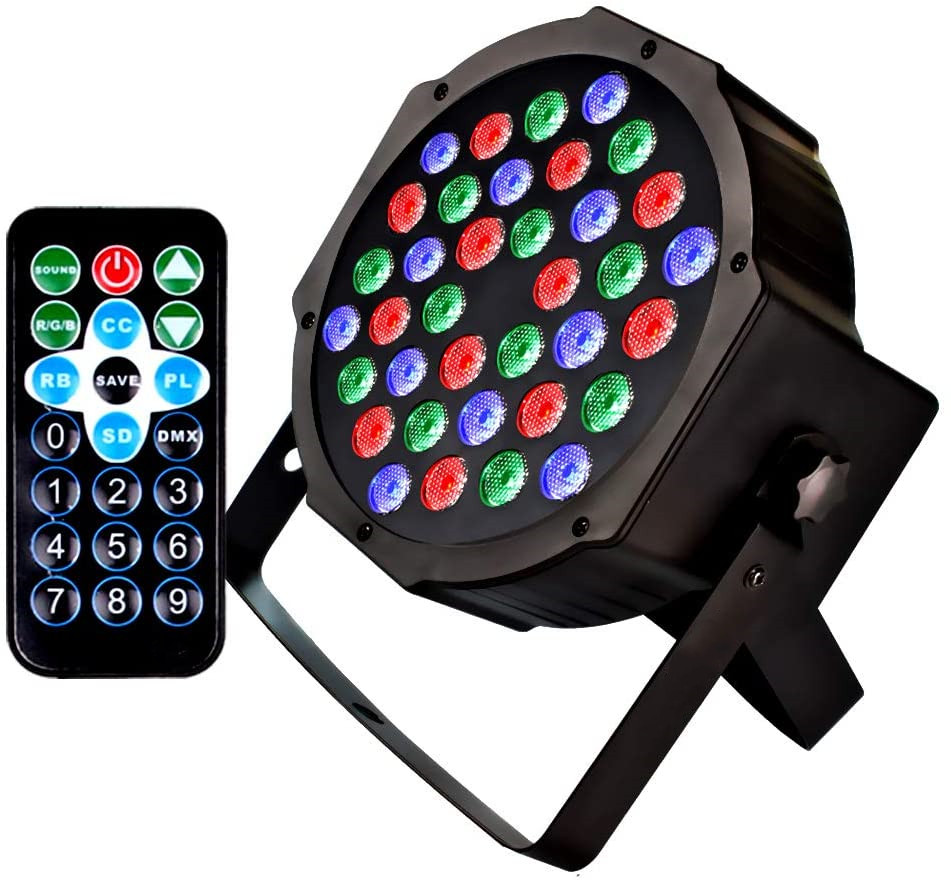 Диджейские огни, 36 светодиодов, подсветка RGB вверх, 9 режимов, звуковая активация, сценическое освещение AOELLIT Par с пультом дистанционного управления, Совместимость с DMX