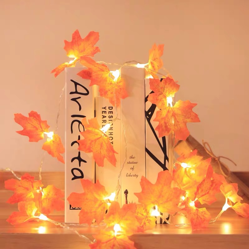 LED Fall Maple Leaves String Lights For Thanksgiving 10/20/40/50/80 LEDs Fairy Light Outdoor Christmas Garland Lamp 2 modes