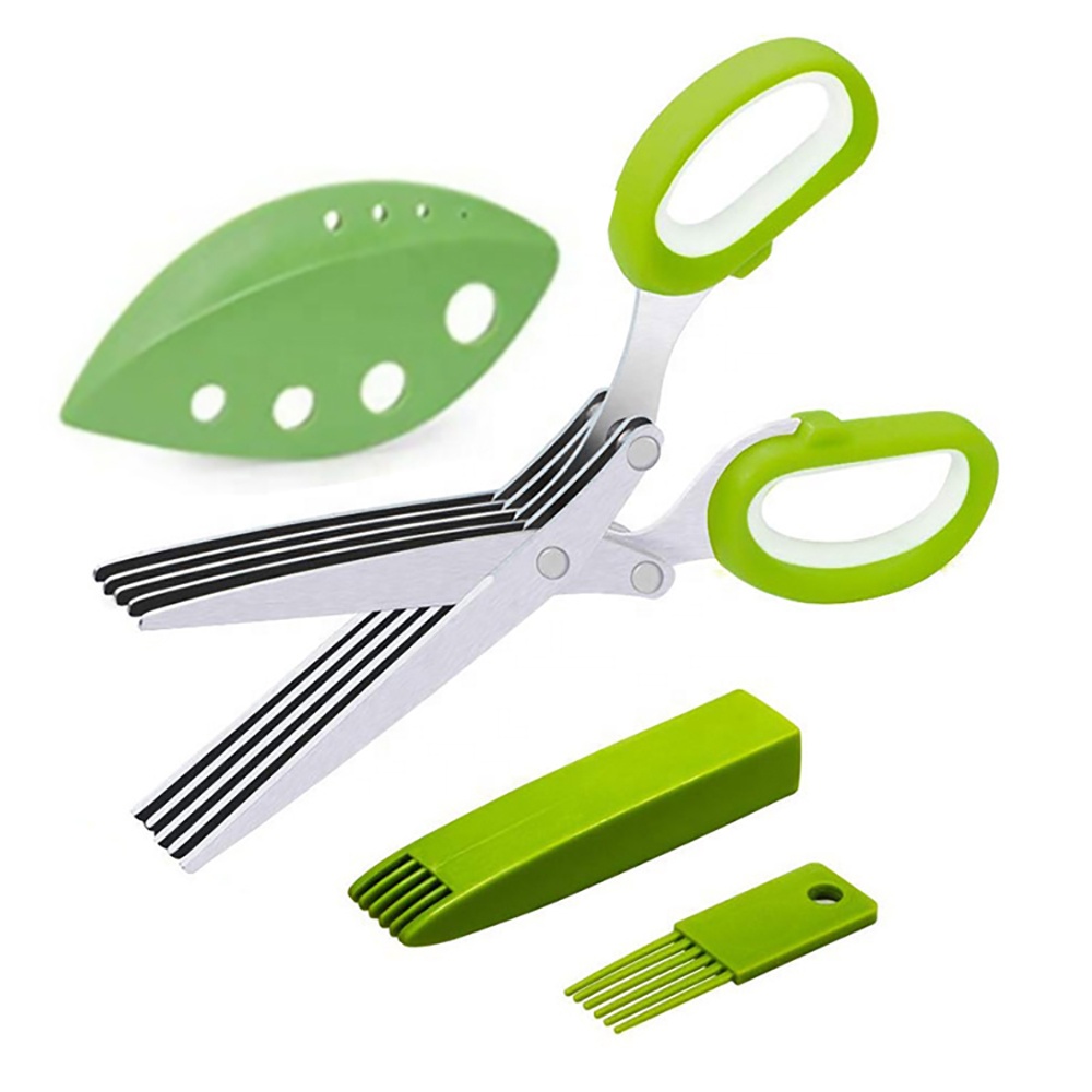 Herb Scissors with 5 Blades and Cover Kitchen Gadgets Sharp Cutter Chopper Heavy Duty Shears for Cooking Vegetable Herb Scissors