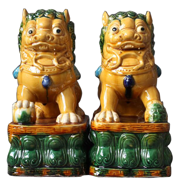 Трехцветные глазурованной керамики династии Тан искусство удачи Foo Dog размещения 2019