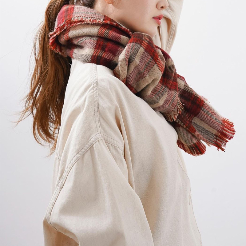 Christmas red double-sided retro grid scarf autumn and winter women wild warm Japanese shawl winter thickened big scarf
