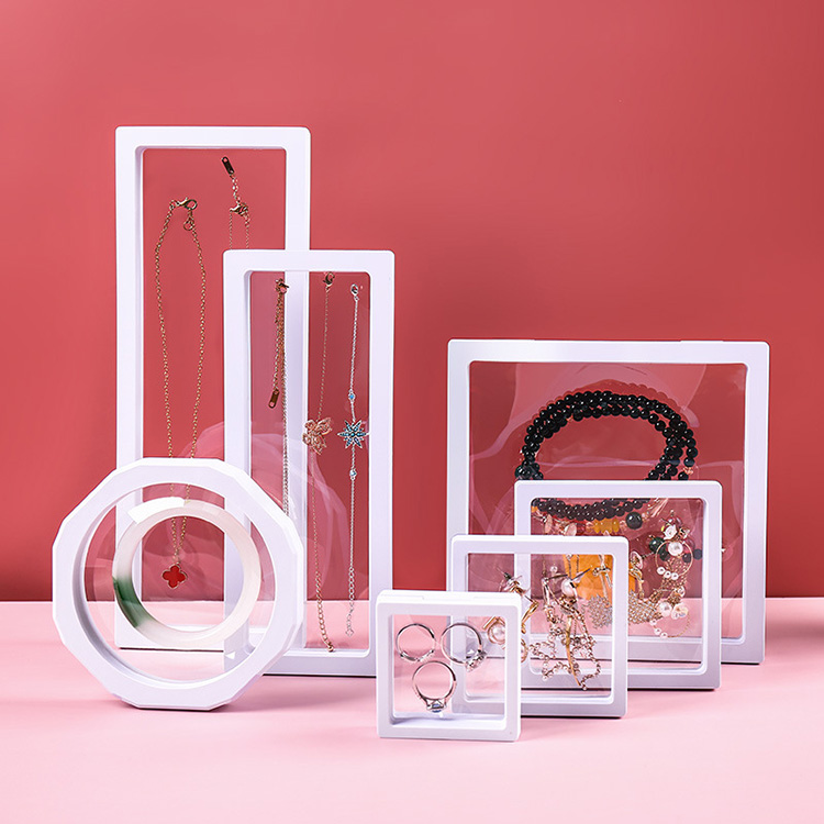 2021 Hot Selling Transparent Jewelry Display Box Packaging Floating Frame Pe Film Jewelry Suspension Gemstone Display Box