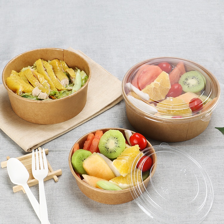 Wholesale customized soup packaging container disposable kraft food packaging boxes paper salad bowl with lid
