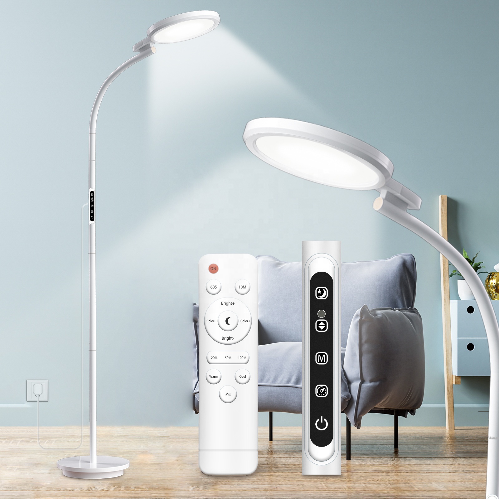 10000 Lux LED UV-Free Sunlight Lamp Full Spectrum Happy Therapy Lamp with 3 in 1 Retractable Floor Light Therapy Lamp
