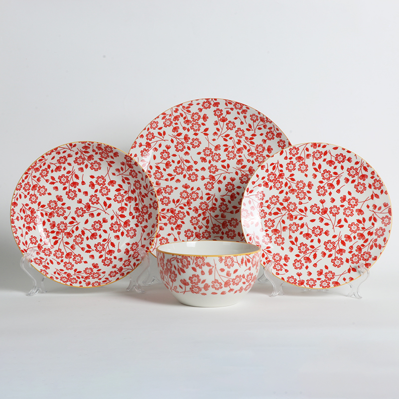 wholesale red ceramic dinnerware sets hot selling porcelain plates and bowls porcelain 16 pcs 18pcs dinner sets