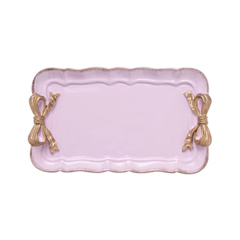 Creative Resin Dessert Plate Gold Macarons Color Bow Cake Trays Jewelry Display Storage Tray Food Dish Organizer Decor
