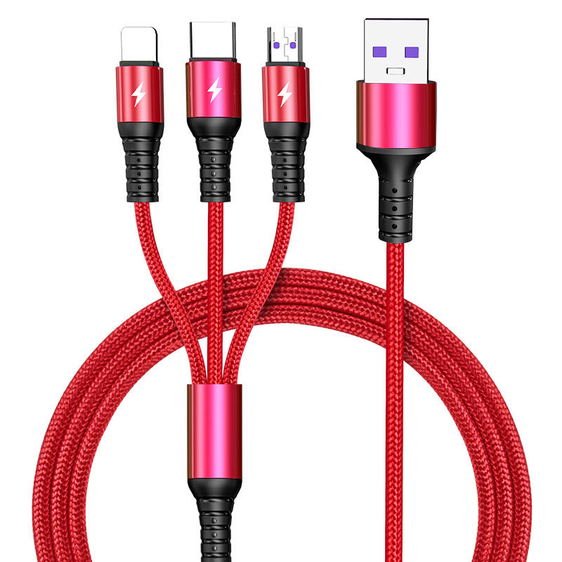 Нейлоновый тканевый Плетеный цветной 5А Мути 3 в 1 быстрый зарядный usb-кабель 2020