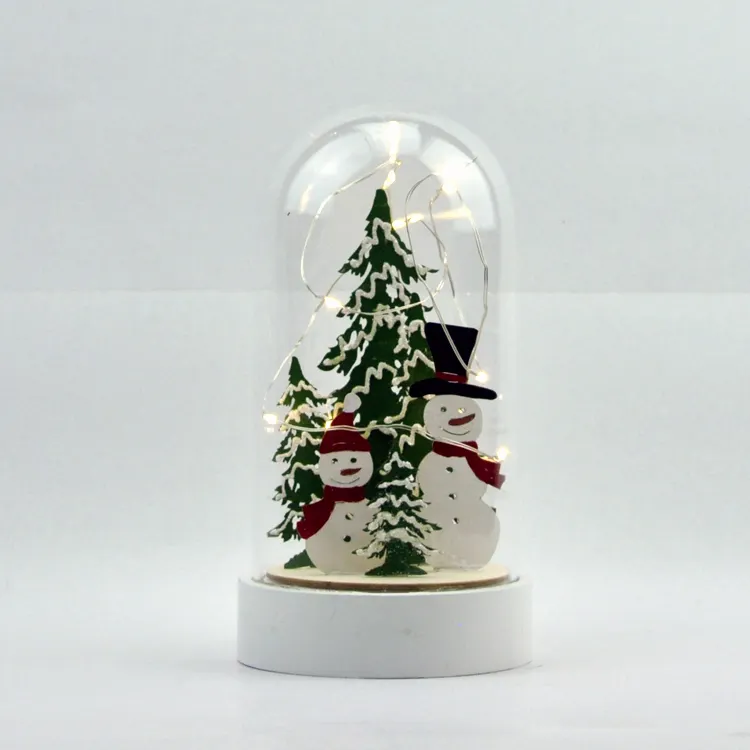 Led Lights Up Wood Christmas Tree Reindeer Glass Cloche Dome Ideas Decorations With Black Wooden Base