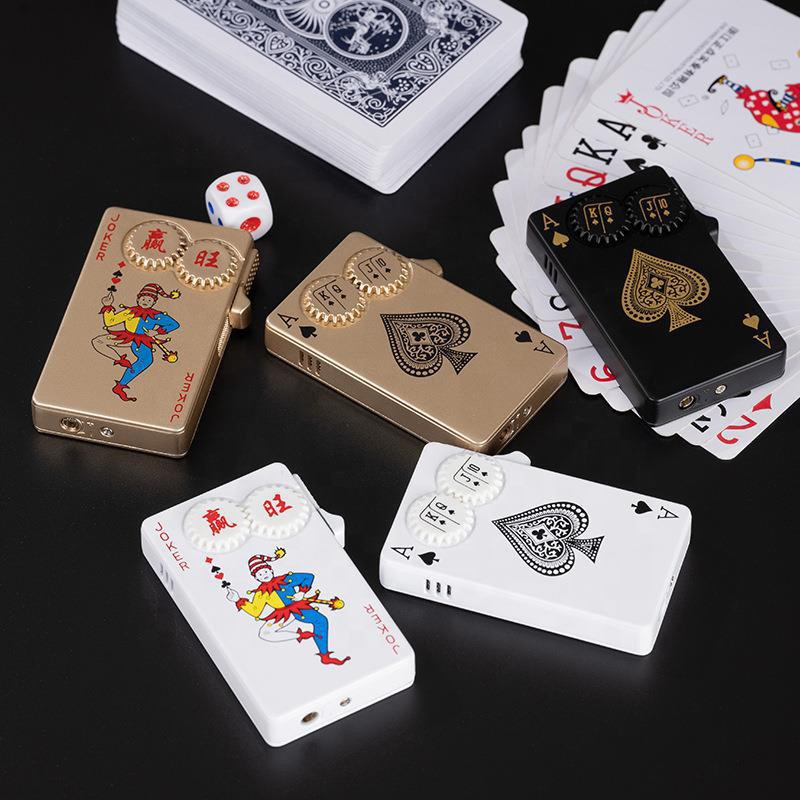 Ветрозащитная металлическая зажигалка для игральных карт, уникальная светящаяся черная Ace-зажигалка для карт с вращающимся колесиком для покерных карт