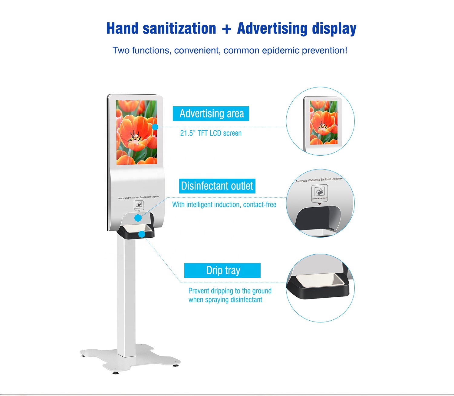Hcctg 21.5" TFT LCD Screen Wall Automatic Hand Sanitizer Dispenser Advertising Terminal For LED Display HKS-20