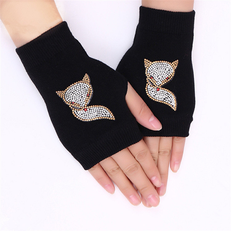 Custom Winter Wool Blend Knitted Hand Gloves Mittens Women Warm Fingerless Gloves with jewelry