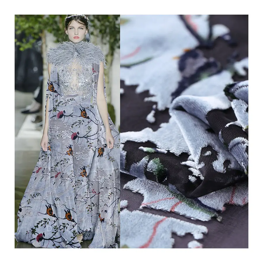 printed Hollow Burnout Silk Velvet Fabric for velvet dress