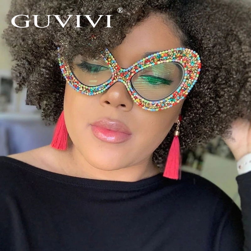 Роскошные очки GUVIVI с кристаллами, оптические очки большого размера со стразами, кошачий глаз, очки с блокировкой синего света, река