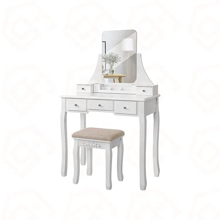 easy-assembly and modern wooden dressing table and chair with mirror